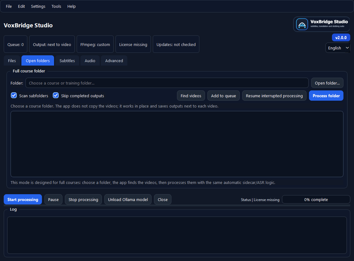 VoxBridge Studio open folders tab