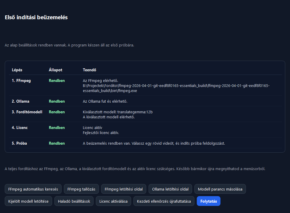 VoxBridge Studio első indítási beüzemelés ablak