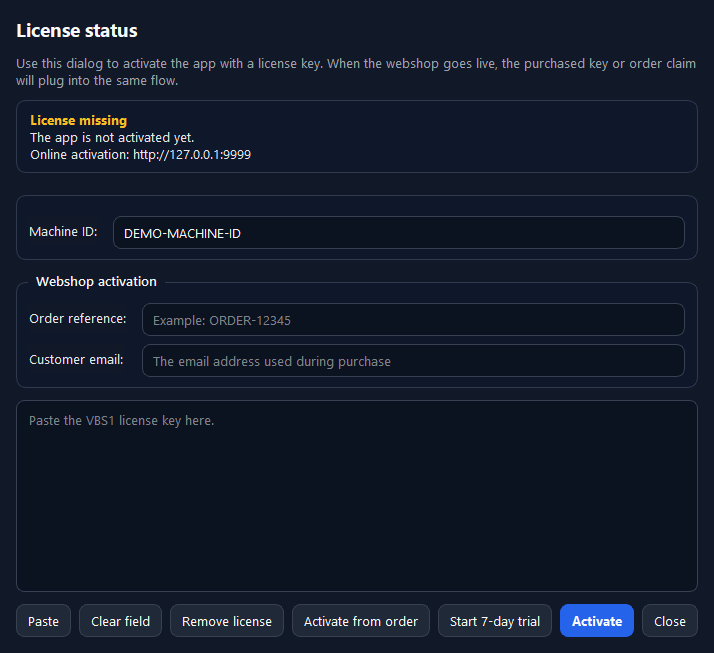 VoxBridge Studio license activation dialog
